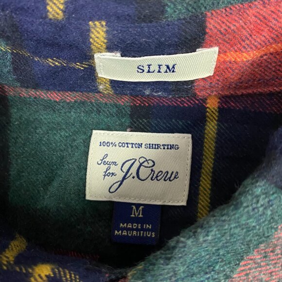 J. CREW Flannel Shirt Men's Medium Slim Red Plaid Elbow Patch Button Down - Picture 6 of 12